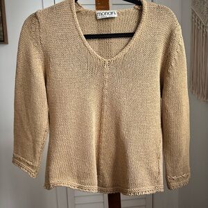 Monari by Bosch Textil beige knit V-neck sweater Made in Italy